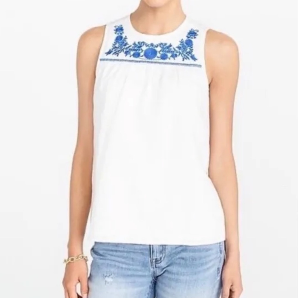 J.Crew Blue and White embroidered top